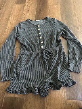 Hayden Girls Black and White Striped Long Sleeve Romper